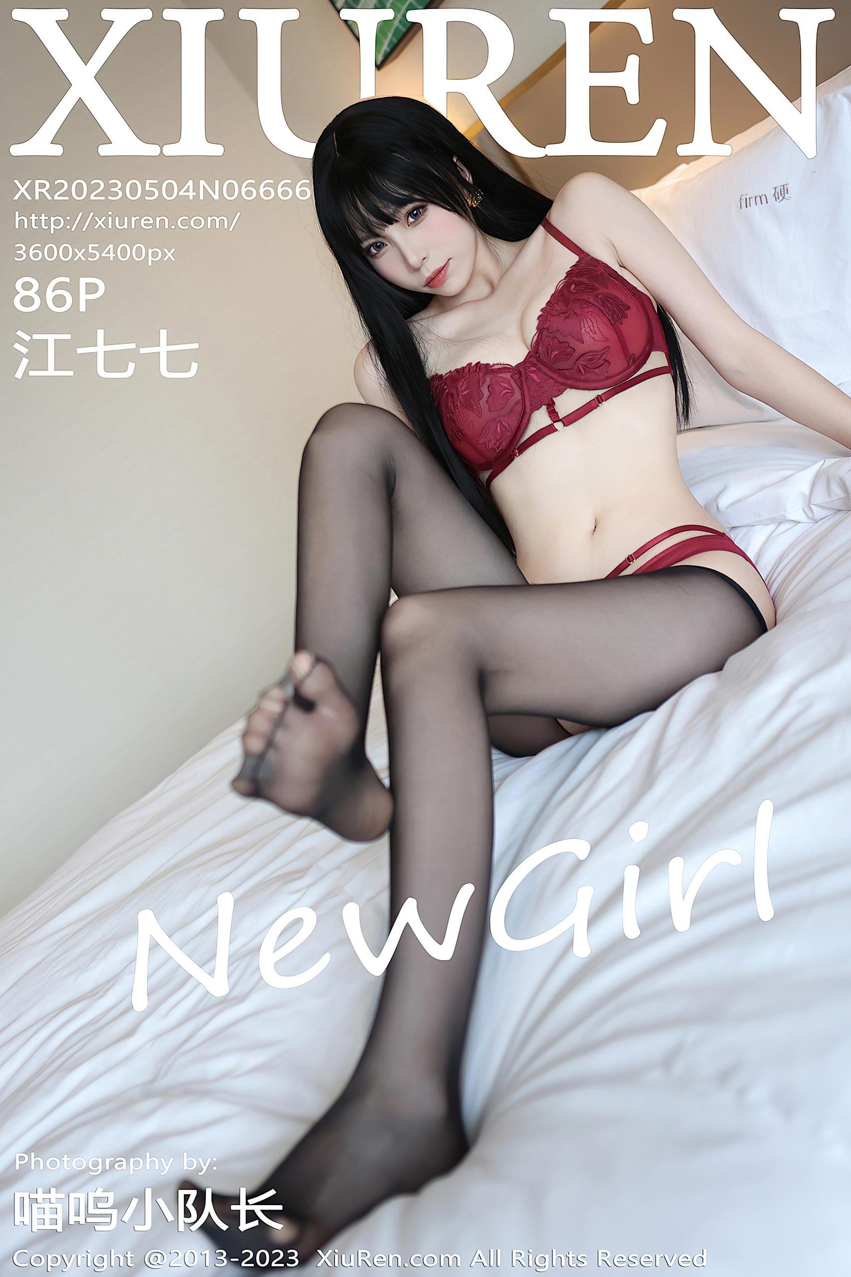 [XiuRen秀人网]2023.05.04 NO.6666 江七七 黑色修身旗袍裙与红色蕾丝内衣加黑丝美腿性感私房写真集-秀人网官方网站